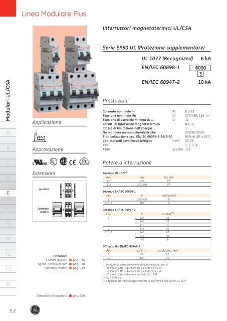 Interruttori modulari UL/CSA - G E Power Controls