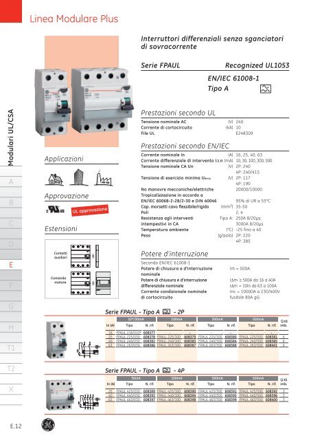 Interruttori modulari UL/CSA - G E Power Controls
