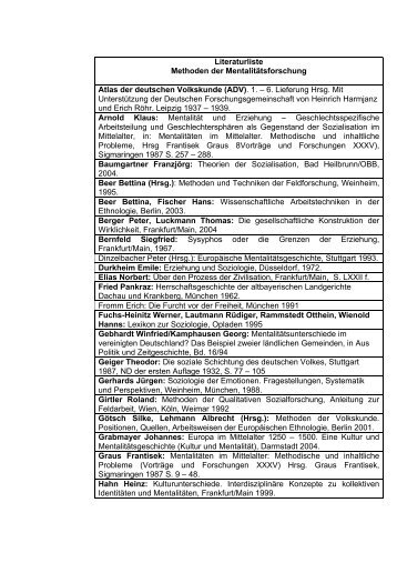 Literaturliste Mentalitaetsforschung.pdf - Gemeindeforschung.de