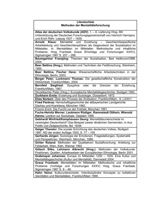 Literaturliste Mentalitaetsforschung.pdf - Gemeindeforschung.de