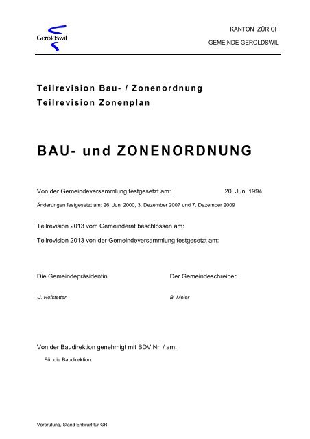 Teilrevision Bau-/Zonenordnung - Geroldswil