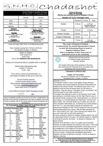 sedra Sheet Mikeitz 2012 - Giffnock and Newlands Hebrew ...