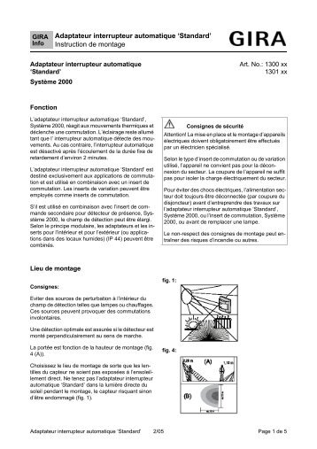 Adaptateur interrupteur automatique 'Standard' Instruction de ... - Gira