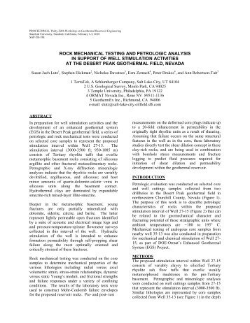 Rock Mechanical Testing and Petrologic Analysis in Support of Well ...