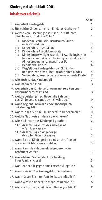 Kindergeld Merkblatt 2001 Geburtskanal