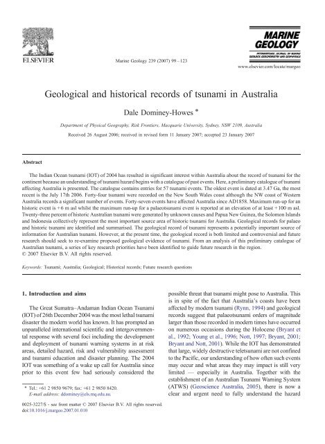 Geological and historical records of tsunami in Australia