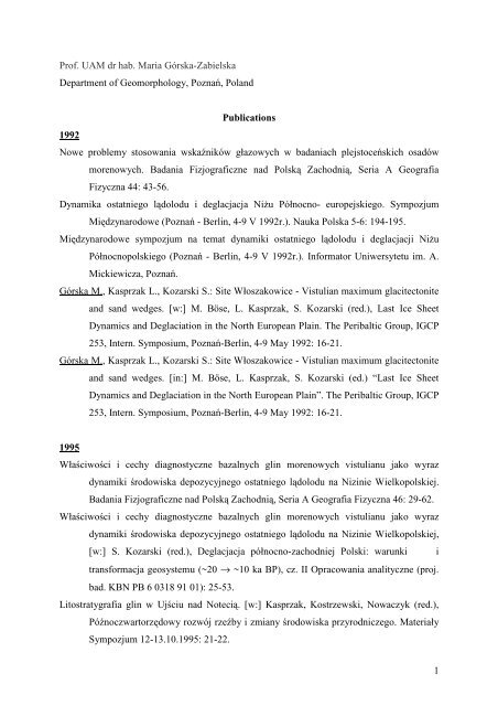 1 Prof. UAM dr hab. Maria Górska-Zabielska Department of ...