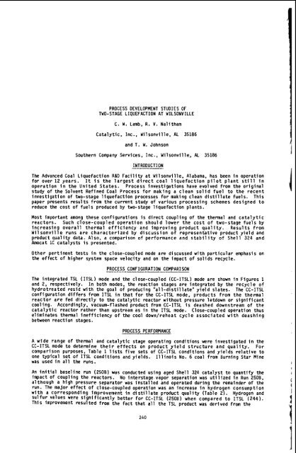 Liquefaction co-processing of coal shale oil at - Argonne National ...