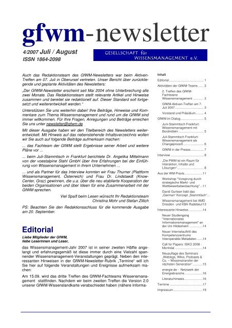 Editorial - GfWM - Gesellschaft für Wissensmanagement eV