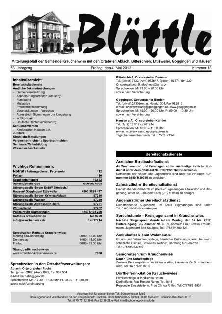 Mitteilungsblatt der Gemeinde Krauchenwies mit den - Göggingen