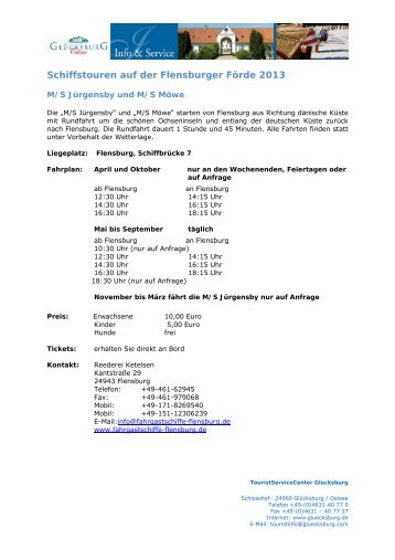 Infoblatt zu allen Schiffstouren auf der Flensburger ... - Glücksburg