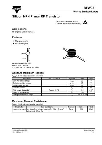 BFW92 Silicon NPN Planar RF Transistor