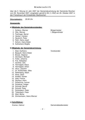 Protokoll der Gemeindevertretersitzung vom 06.11.2007