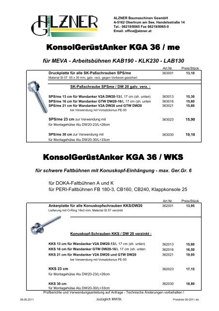 Schlagdübel, Alu-Gewindehülsen, etc. - Alzner Baumaschinen