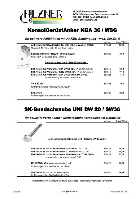 Schlagdübel, Alu-Gewindehülsen, etc. - Alzner Baumaschinen