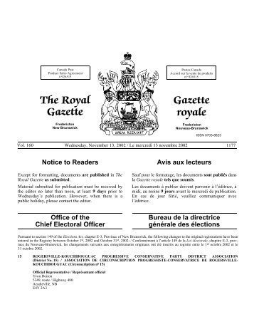 The Royal Gazette Gazette royale - Gouvernement du Nouveau ...