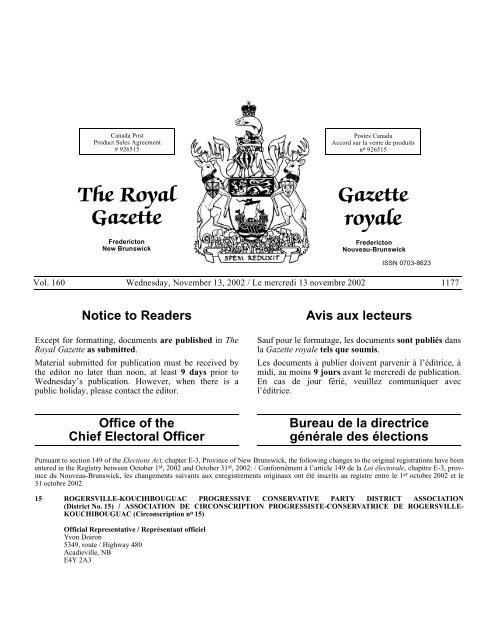 The Royal Gazette Gazette royale - Gouvernement du Nouveau ...