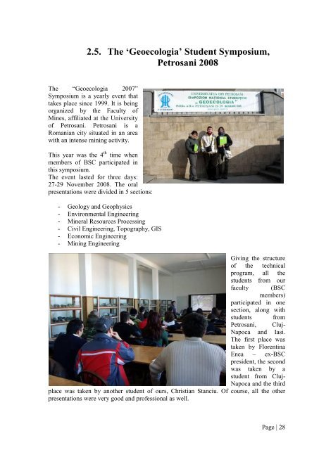 Bucharest Student Chapter final report - geo.edu.ro