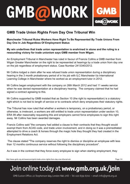 GMB Trade Union Rights From Day One Tribunal Winx