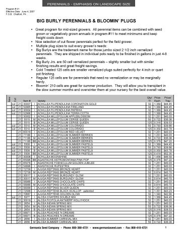 big burly perennials & bloomin' plugs - Germania Seed Company