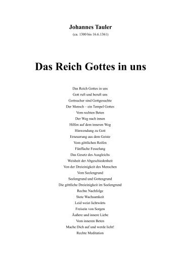 Johannes Tauler - DAS REICH GOTTES IN UNS - geistiges licht