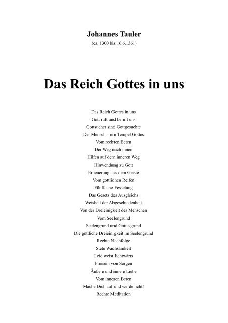 Johannes Tauler - DAS REICH GOTTES IN UNS - geistiges licht