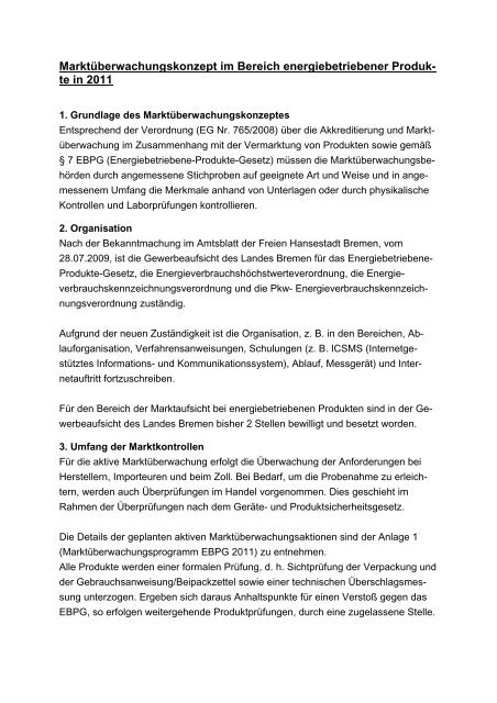 Marktüberwachungskonzept EVPG 2011.pdf - Gewerbeaufsicht ...