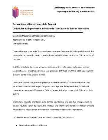 Déclaration du Gouvernement du Burundi Délivré par Buzingo ...