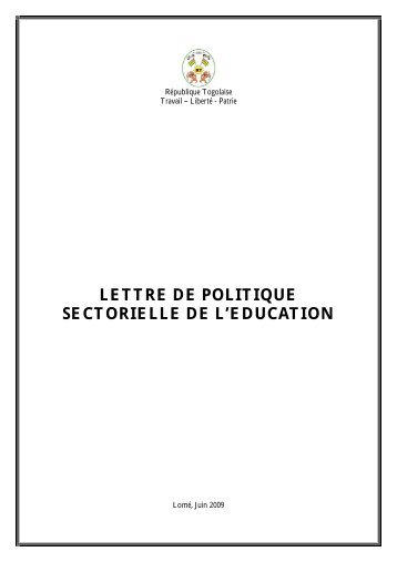 LETTRE DE POLITIQUE SECTORIELLE DE L'EDUCATION