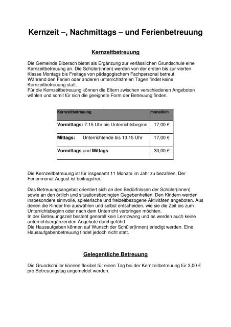 Kernzeit-, Nachmittags - Schule Biberach