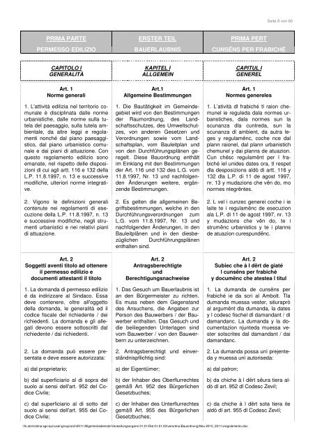 Regolamento edilizio comunale Gemeinde- bauordnung ...