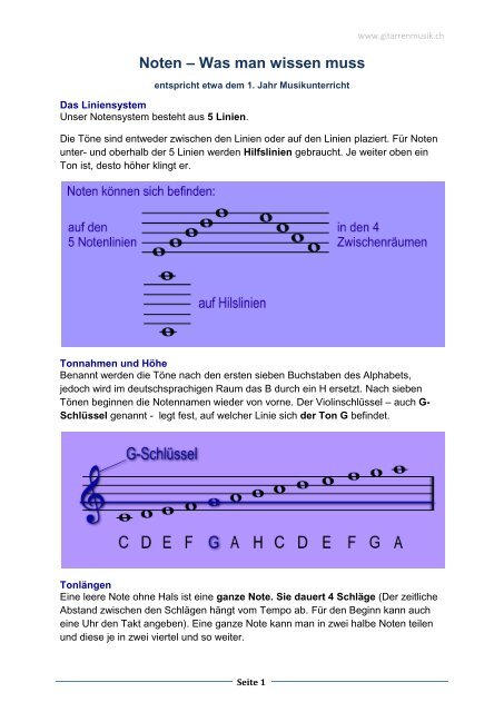 Noten verstehen (PDF) - Gitarre &amp; Musik
