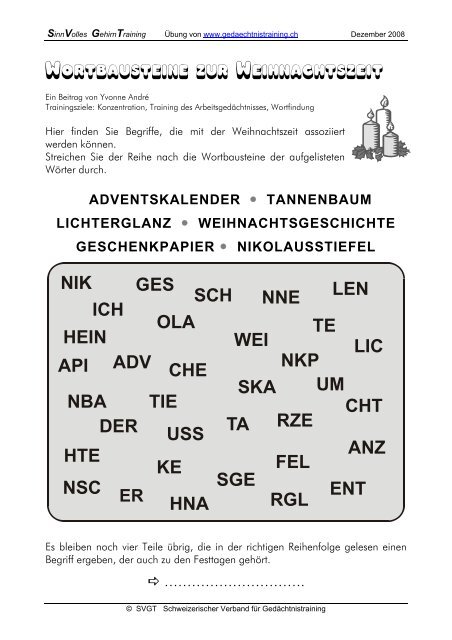 Wortbausteine zur Weihnachtszeit - SVGT