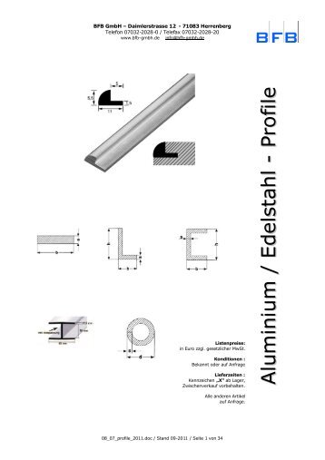 Profile Aluminium und Edelstahl, Lagerlängen und ... - BFB GmbH