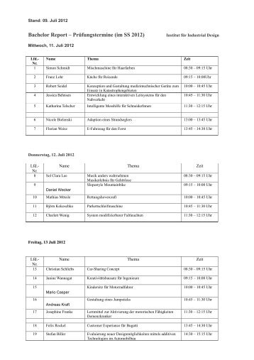 Präsentationstermine (PDF) - Institut für Industrial Design