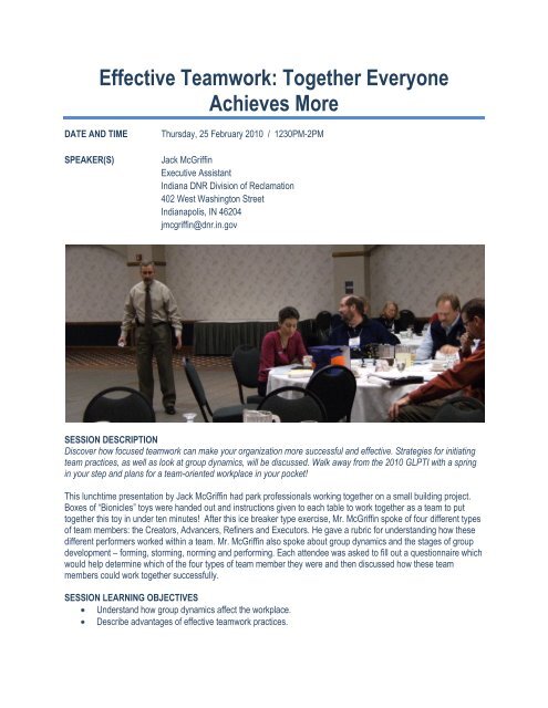 Effective Teamwork: Together Everyone Achieves More - GLPTI