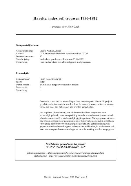 Havelte, index ref. trouwen 1756-1812 - Geneaknowhow.net