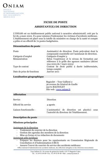 FICHE DE POSTE ASSISTANT(E) DE DIRECTION