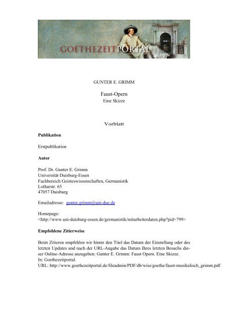 GUNTER E. GRIMM: Faust-Opern - Das Goethezeitportal