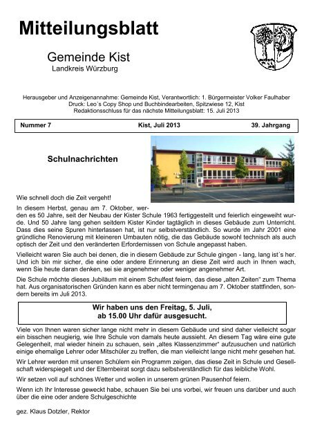 Mitteilungsblatt Juli 2013 - Gemeinde Kist