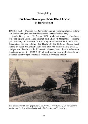 100 Jahre Firmengeschichte Hinrich Kiel in Bordesholm