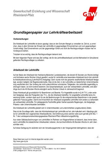 Grundlagenpapier zur Lehrkräftearbeitszeit - GEW