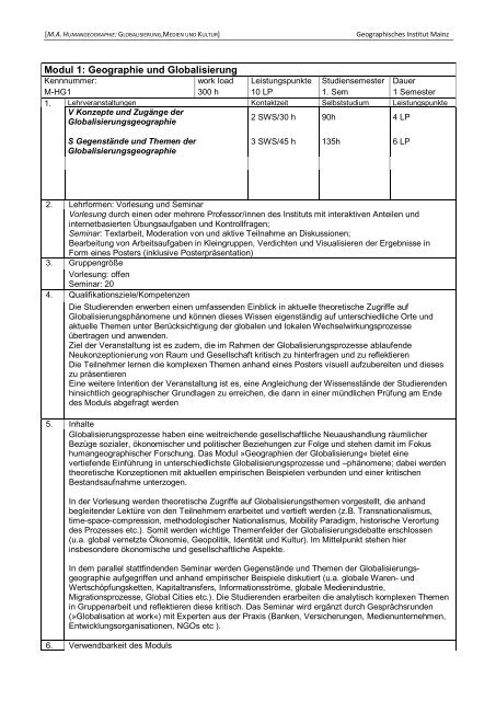 Modul 2 - Geographisches Institut - Johannes Gutenberg-Universität ...