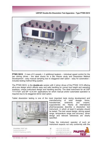 PTWS D610: 2 rows of 6 vessels + 2 additional ... - Pharma Test