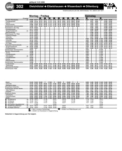 Dillenburg Wissenbach Eibelshausen Dietzhölztal Montag - Freitag