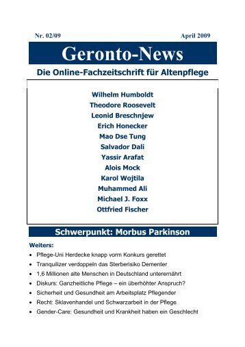 Ausgabe 2/09 mit dem Schwerpunkt Morbus Parkinson - Geronto