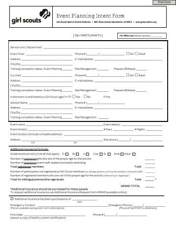 Event Planning Intent Form - Girl Scouts Heart Of Central California