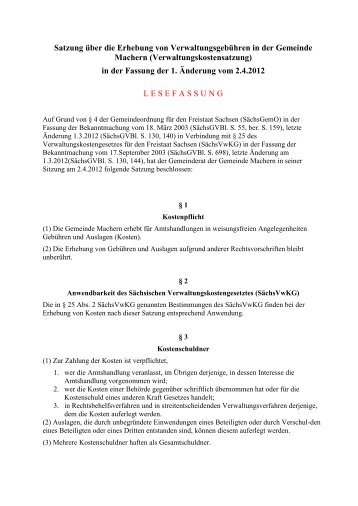 zum Download der Verwaltungskostensatzung - Gemeinde Machern