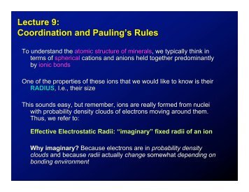 Lecture 9: Coordination and Pauling's Rules