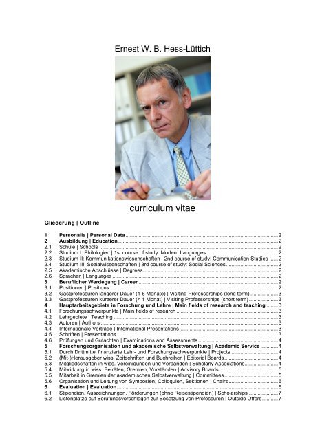 curriculum vitae - Institut für Germanistik - Universität Bern